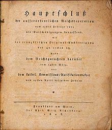 25.02.1803: Reichsdeputationshauptschluss in Regensburg