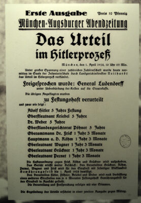 01.04.1924: Hitler wird zu Festungshaft verurteilt.