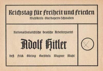 29.03.1936: Bei der Reichstagswahl werden erstmals Juden ausgeschlossen.