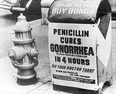 Historische Werbung für Penicillin als Therapie der Geschlechtskrankheit Gonorrhoe